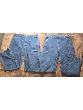 2 Pair of Carhartt Men's Blue Jean Denim Work Pants Size 42x34 Used Good Cond.